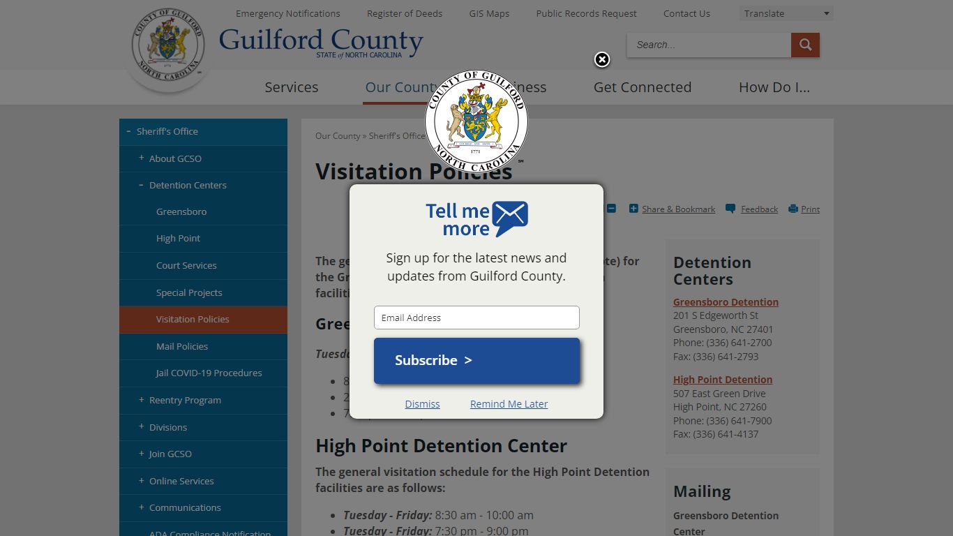 Visitation Policies | Guilford County, NC